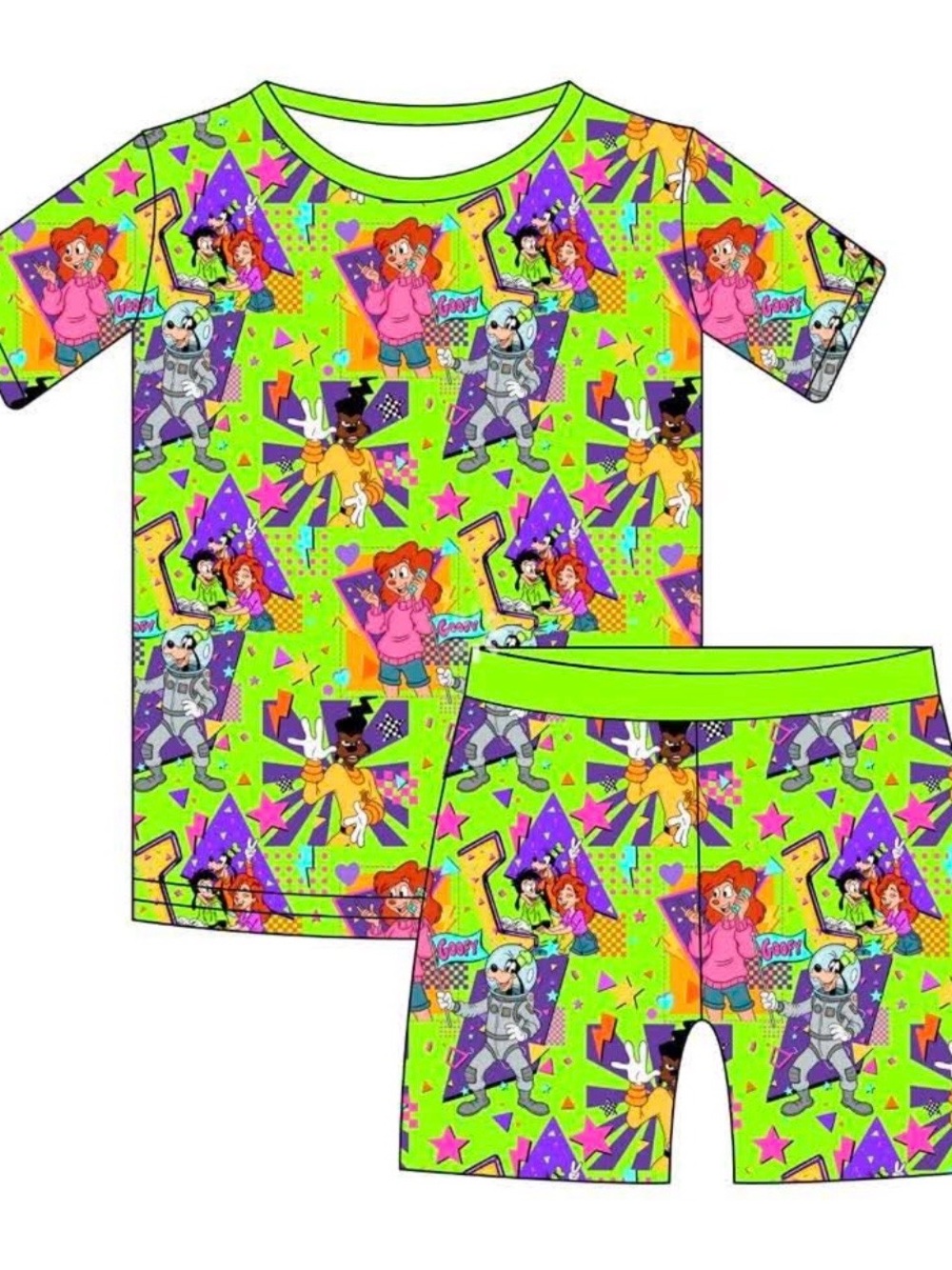 BAMBOO Neon Green Cartoon Character Kids short Set